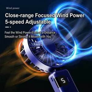 Ventilador portátil recargable USB con pantalla digital de 5 velocidades