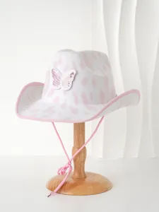 Modischer pinker Schmetterlings-Cowboyhut mit Kuhmuster für Musikfestivals und Partys