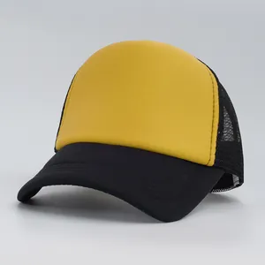 High-quality yellow and black trucker cap with breathable mesh back for street style