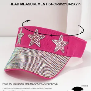 Cappello parasole Y2K rosa con stelle di strass e guida alla misurazione della testa