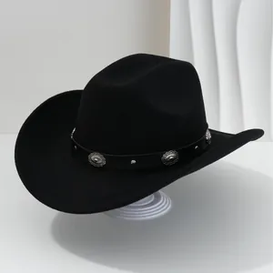 Classic black western cowboy hat featuring a decorative floral studded PU leather belt