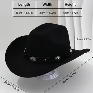 Classic black western cowboy hat with floral studded PU leather belt dimensions