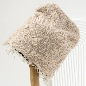 Beige distressed knit balaclava beanie hat for men and women stylish winter wear