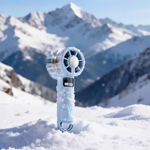 Portable blue semiconductor cooling fan with 199 speeds and carabiner clip for hiking