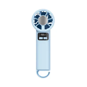 Portable handheld semiconductor cooling fan with 199 levels digital display and carabiner