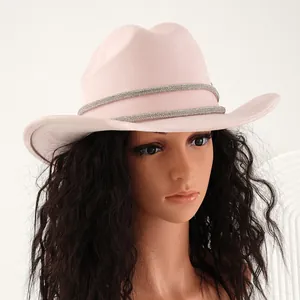 Eleganter rosa Cowboyhut aus Wildlederimitat für Damen mit doppelten Strassbändern