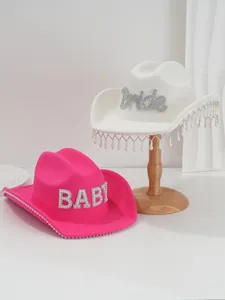 Stylish felt cowboy hats with rhinestone Bride and BABY letters for honeymoon parties