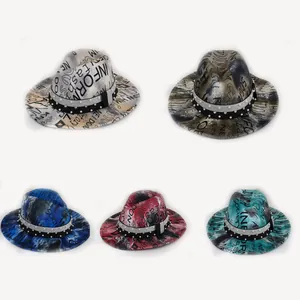 Stylish unisex fedora hats featuring graffiti letter prints and rhinestone studded bands