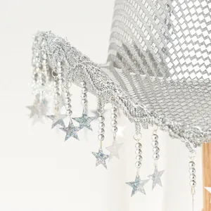 Silver sequined cowboy hat with fringe and star charms for stage performance and parties