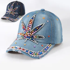 Westliche Schwere Handarbeit Strass Denim Baseballkappe Hip Hop Streetwear Verstellbarer Sonnenhut Für Damen Herren