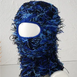 Distressed Camouflage Knitted Balaclava Single Hole Full Face Mask Winter Warm Ski Mask For Men Women Outdoor Streetwear