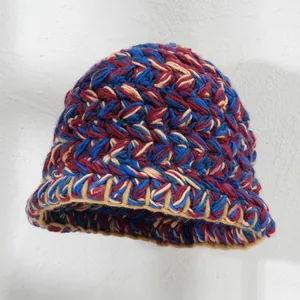 Cappello da pescatore da donna in maglia grossa colorata, stile street autunno-inverno