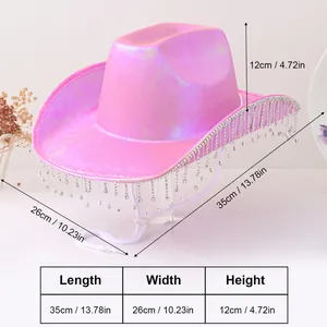 Größendetails für den rosa holografischen Cowboyhut mit funkelnden Strassfransen
