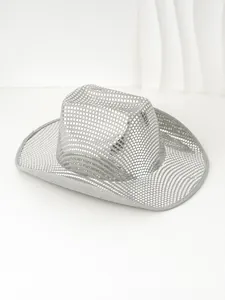 Cappello da cowboy disco con specchietti argentati per spettacoli e festival musicali