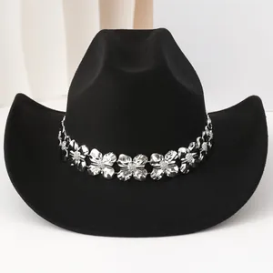 Sombrero de Vaquero de Poliéster Estilo Británico Con Cadena de Trébol de Metal Plateado Fedora de Ala Ancha para San Patricio