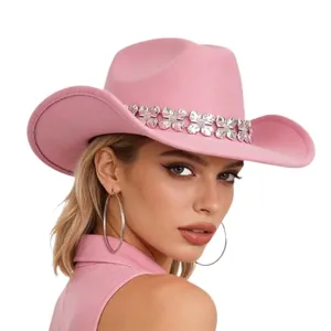 Sombrero de vaquero rosa con tréboles de plata, gorro elegante para San Patricio