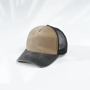 Zweifarbige Denim- und Mesh-Trucker-Mütze mit atmungsaktivem Schirm