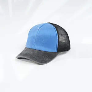Blauer Denim Mesh Trucker Hat mit dunkelgrauem Schirm und atmungsaktivem Netz