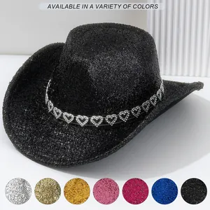 Cappello da Cowboy Y2K con Glitter Cuore e Strass per Donna Festival Musicale Festa di Compleanno Stile Sweet Cool Spice Girl Cappello Western