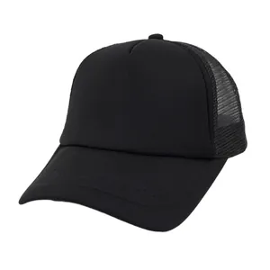 Classic black foam trucker hat with breathable mesh back for unisex casual wear.