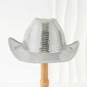 Cappello da cowboy argento disco con specchietti per donna scintillante da palco