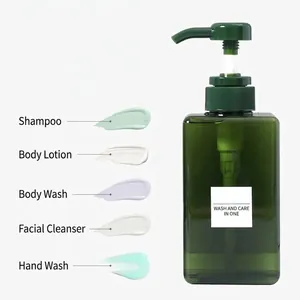 Botella dispensadora verde recargable para champú, gel de ducha y loción