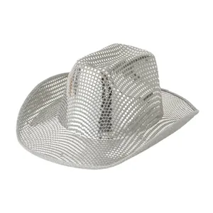 Cappello da cowboy a sfera stroboscopica argento per festival e spettacoli stile punk