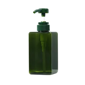 Botella recargable verde oscuro con dispensador para champú y loción