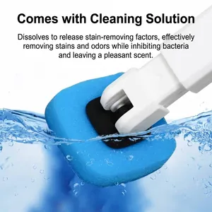 Disposable toilet brush refill head with pre-filled blue cleaning liquid in water