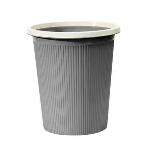 Cubo de Basura a Rayas de Plástico Nórdico Papelera Grande Engrosada para Cocina Baño Oficina Papelera Redonda Abierta Con Anillo de Presión