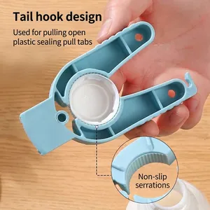 Multifunctional blue plastic bottle opener with tail hook design and anti-slip sawtooth