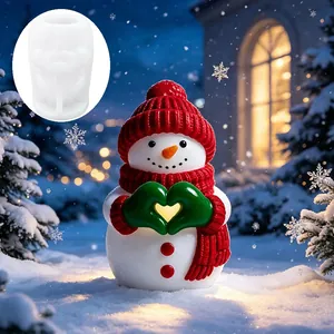 Moule en silicone bonhomme de neige 3D avec mains en cœur pour bougies de Noël DIY