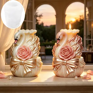 Primo piano di stampo in silicone 3D cigno e rosa per candele profumate
