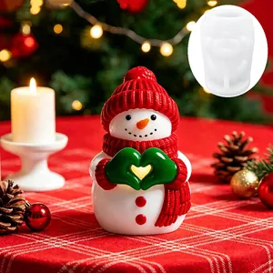 Moule en silicone bonhomme de neige 3D avec mains en cœur pour bougies de Noël DIY