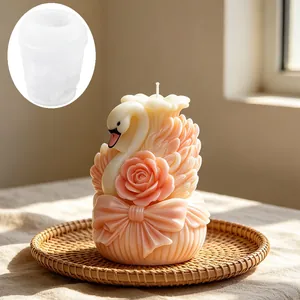 Stampo in Silicone 3D Cigno Rosa Romantico Forma Animale Floreale DIY per Candele Profumate Decorazione Casa Minimalista