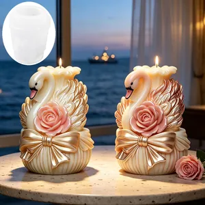 Stampo in silicone a forma di cigno e rosa per creare candele profumate 3D fai da te