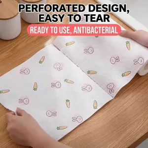 Disposable kitchen cleaning cloth roll with cute rabbit and carrot pattern for easy use