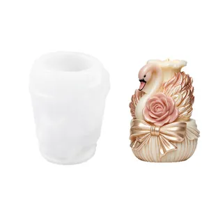Stampo in silicone a forma di cigno e rosa 3D per candele profumate fai-da-te