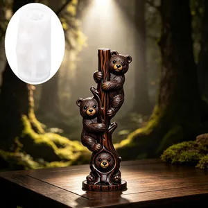 Detailed 3D bear tree trunk silicone mold for DIY aromatic candles and resin crafts