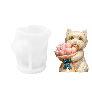 Kreative 3D Westie Hund Silikonform mit Tulpenstrauß für DIY-Aromatherapie-Kerzen