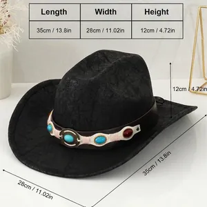 Retro black cowboy hat with gemstone band dimensions: 35x28x12cm