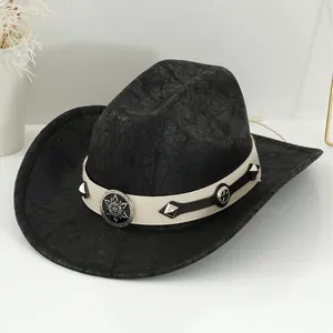Vintage black western cowboy hat with wide brim and decorative studded medallion band