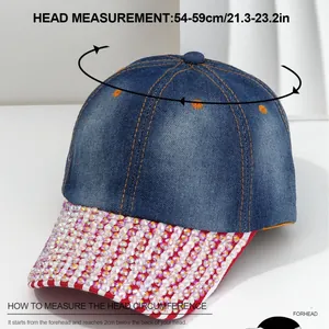 Denim baseball cap with heavy rhinestone brim, head circumference 54-59cm for women
