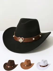 Vintage western cowboy hat with heart rhinestone buckle and pearl trim in multi-colors.