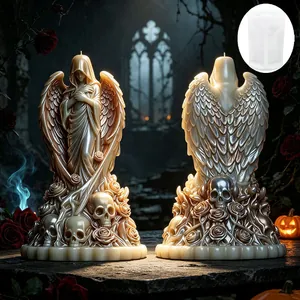 Detail of 3D angel skull candle design created with professional DIY silicone mold