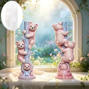 Detailed close-up showing pink bears climbing a tree stump silicone mold finished product