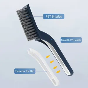 Multifunctional cleaning brush with PET bristles and hidden debris removal tweezers