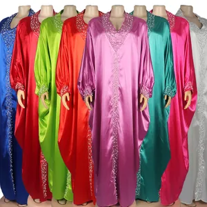 Collection of colorful African Bubu kaftans with rhinestone V-neck and batwing sleeves