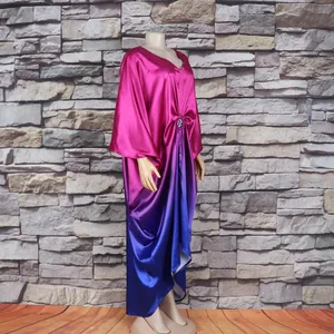 African BUBU plus size satin maxi dress in fuchsia and blue gradient with V-neck