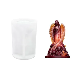 Detailed bowed angel silicone mold with wings and skulls for DIY Halloween scented candles